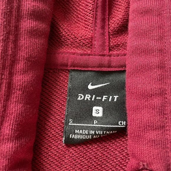 Nike Dri-Fit Sweatshirt Women Small Maroon Oversize Glitter Logo Slit Drawstring - Picture 2 of 11